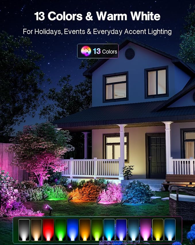 HIBOITEC RGBW Low Voltage Landscape Lighting 10Pack 12W with Remote Connectors Spotlights Landscape Lights 12-24V AC/DC Waterproof for House Yard Trees Outdoor Christmas(Transformers NOT Included)