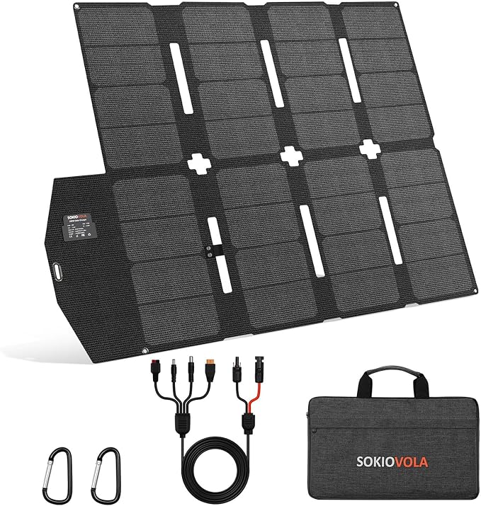 SOKIOVOLA 100W Portable Solar Panel MC-4 Foldable Solar Panel Charger Kits 18V IP68 Waterproof Lightweight and Compact for Small Power Station RV Travel Outdoor Activities