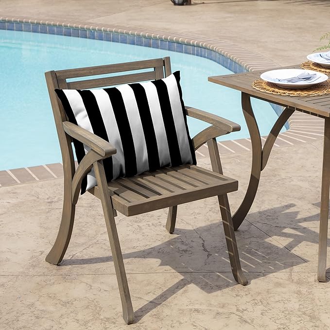 Arden Outdoor Cushion Pillow Back, 23 x 17, Rain-Proof, Fade Resistant Black Cabana Stripe