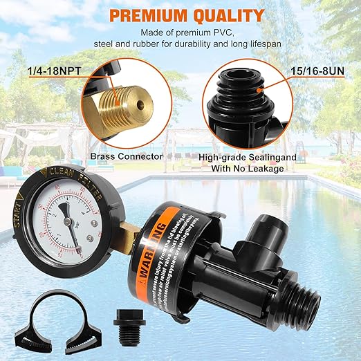 98209800 Manual Air Relief Valve Assembly with Pool Filter Pressure Gauge, Spa Pool Filter Pressure Valve Compatible with Pentair Air Relief Valve Fit for FNS, Clean and Clear, Quad De, 4000 Series
