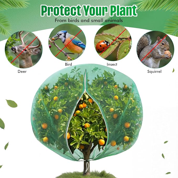 24 x 24 Ft Extra Large Fruit Tree Netting Cover with Zipper and Drawstring, Insect Bird Barrier Netting for Garden Protection, Keep Birds Squirrels Cicadas and Small Fly Out