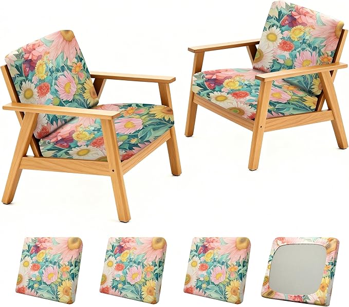 BIETYONE 4Pcs Patio Stretch Cushion Covers,Outdoor Sofa Replacement Cover Slipcovers for Patio Furniture Cushion Covers, Washable Reusable Furniture Protector