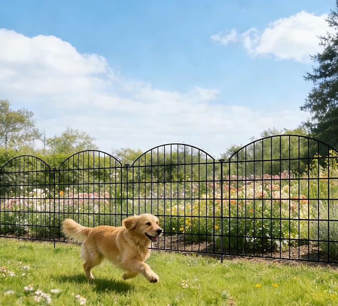 Garden Fence Decor 32 in(H) x 11.6 ft(L), Dog Fence Outdoor for Yard No-Dig Pet Barrier, Animal Proof Fence Metal Garden Fencing Animal Barrier, 5 Panels