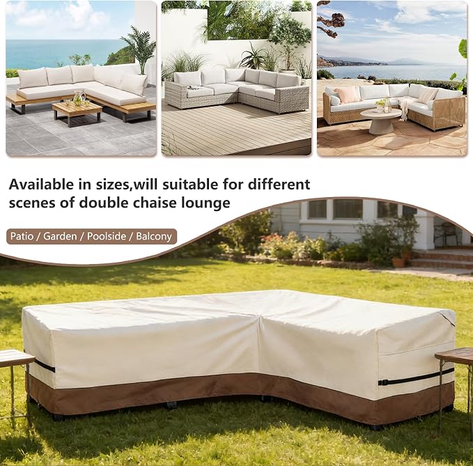 okcool Outdoor Sectional Cover,L-Shaped Patio Furniture Covers for 6-Seater Outdoor Sectional Furniture Couch 110"(85''L) x 32''D x 31''H, Beige & Brown