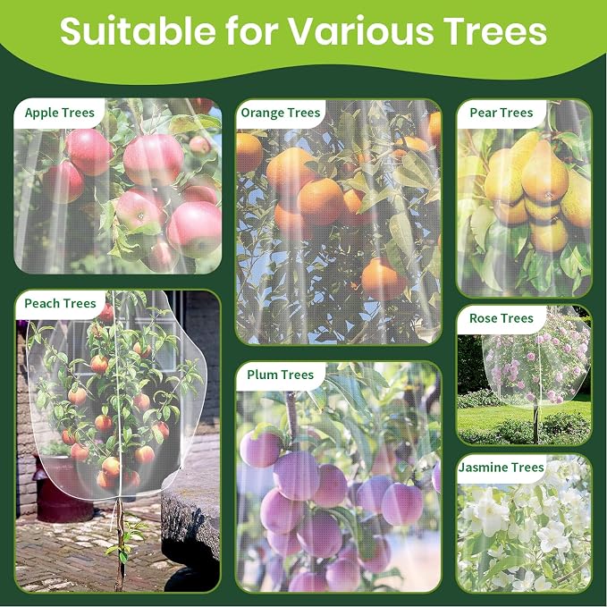 2Pcs Large 10x10FT Fruit Tree Netting with Zipper, Drawstring - Mesh Bags Covers for Garden Protection - Insect Bird Tree Nets for Fruit Trees, Blueberry Bushes, Flower and More
