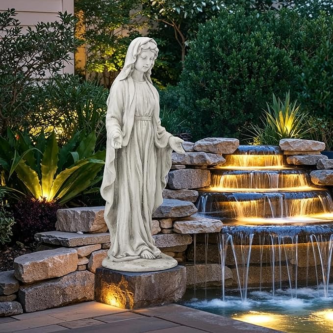 Virgin Mary Statue Outdoor, Large 30 Inch Religious Garden Statue, Blessed Mother Mary Statues Catholic, Durable Weather MGO Stone Sculptures Decor, Lawn Art for Home,Yard,Patio,Forch