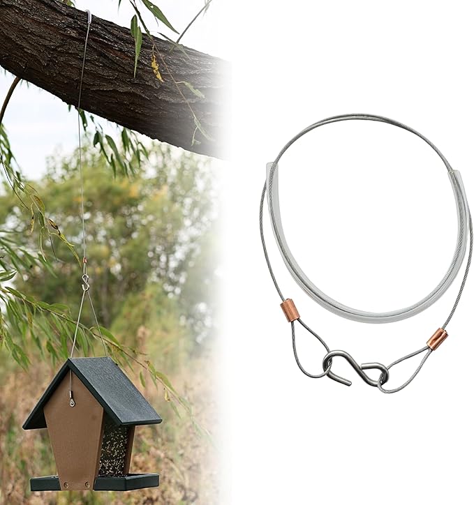 Songbird Essentials Hanging Cable Tree Limb Protector with S Hook - Steel Cable with Silicone Sleeve - Protects Tree Limbs from Heavy Bird Feeders and Decorations - 24 Inch Cable