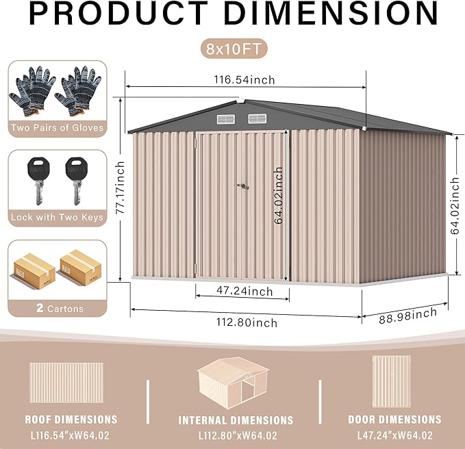 8X10 ft Outdoor Metal Storage Building, Secure Lockable Door & Air Ventilation System, Premium Metal Tool Shed for Garden, Backyard, Patio, Ideal for Lawn Equipment & Tools