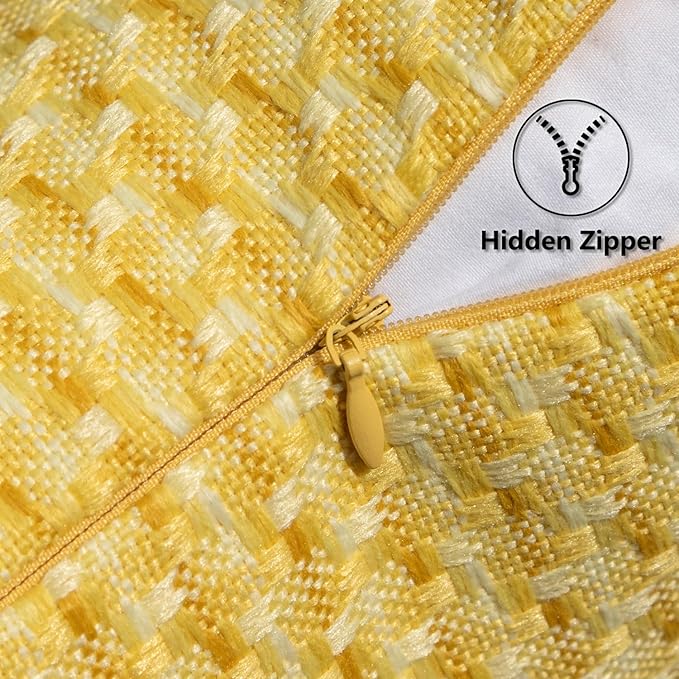 Kevin Textile Outdoor Waterproof Throw Pillow Covers Pack of 2 Boho Farmhouse Decorative Lumbar Cushion Covers for Garden Patio Tent Balcony Bench Couch Sofa 14x24 Inch, Yellow