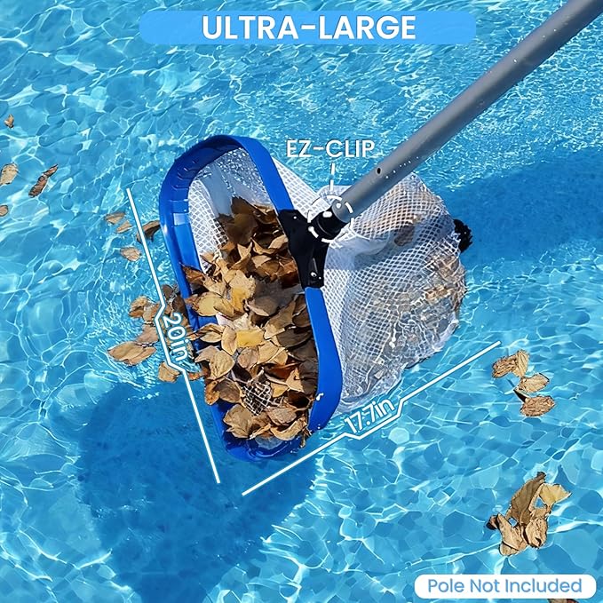 Poolvio 20" Pool Net Skimmer – Heavy Duty Leaf Net with Aluminum Frame with Diamond-Pattern Ultra-Fine Soft Mesh Bag – Pool Cleaning Net for Leaves, Sand, Pollen & Small Debris (No Pole)