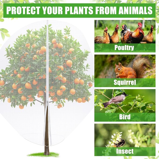 10 x 10 ft Large Fruit Tree Netting for Protecting Fruit from Squirrels Birds Bug Deer & Rat Garden Mesh Netting with Zipper and Drawstring for Blueberry Peach Apple Garden Plant