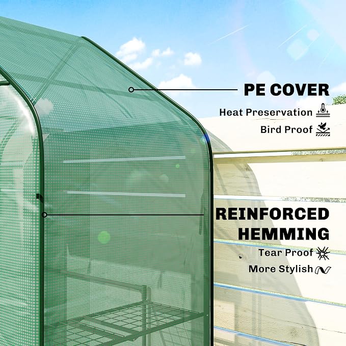 Outsunny 4.7' x 2.3' x 6.2' Small Greenhouse for Outdoors, 3 Tiers 6 Shelves, Portable Greenhouse with UV-Resistant PE Cover, Walk-in Green House with Roll-Up Door, Green