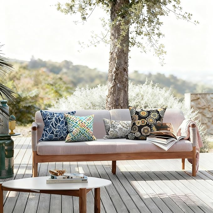 LVTXIII 2 Pack Outdoor Pillow Covers ONLY 18x18 Inch, Water-Repellent Square Decorative Cushion Covers for Patio Furniture, Garden, Sofa, Flower Navy