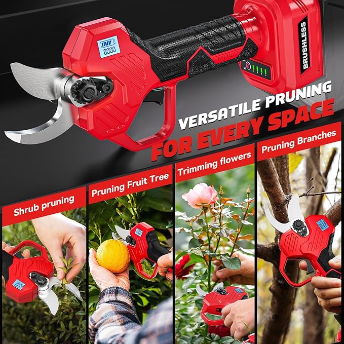 MtiolHig Electric Pruning Shears Compatible with Milwaukee 18v, 26000RPM Cordless Pruning Shears with Brushless Motor, LCD Display, Adjustable Cutting Diameter 0.8-2 Inch for Tree Trimmer (Tool Only)