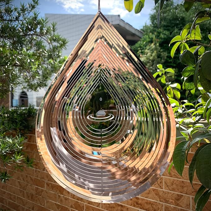 Wind Spinner 3D Water Droplets Shape Highly Reflective Stainless Steel Metal Outdoor Garden Decor, Decorations to Scare Away Yard Birds 12 inch, Birthday Gifts for Mom,Mother's Day,Aunt Gifts