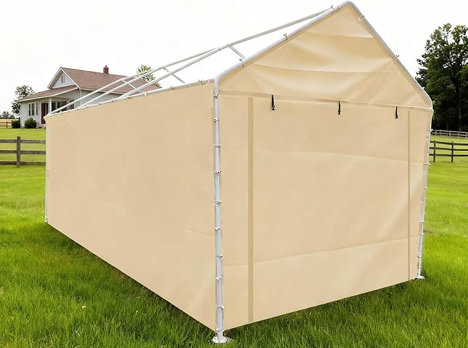 Rutile 10x20 Carport Replacement Sidewall, 180G PE Waterproof & UV Protected Sidewall Cover (Beige, Sidewall Panel w/o Mesh Windows)