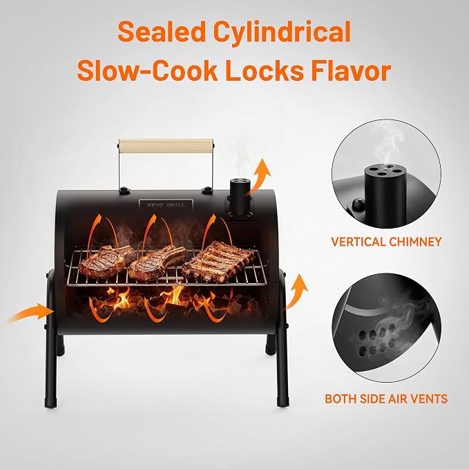 KEYO GRILL Portable Charcoal Grill, 2 IN 1 Double-Sided Small Tabletop Barbecue Grill with Enameled Baking Dish, Heavy Duty small charcoal grill for Outdoor Camping BBQ Grilling Backyard Party Cooking