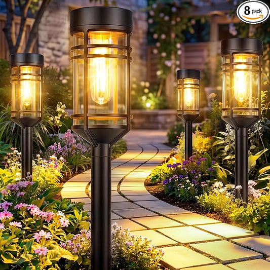 Ollny Solar Pathway Lights Outdoor 8 Packs, Solar Garden Lights IP65 Waterproof, LED Solar Powered Path Light Auto On/Off, Landscape Lighting for Yard Walkway Driveway Porch Outside Decor