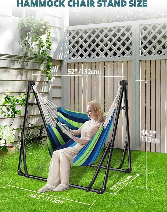 Anyoo 2 in 1 Hammock and Swinging Chair with Collapsible Steel Stand & Carrying Case,Portable & Adjustable,Easy Set Up for Outdoor,Indoor,Porch Swing,Patio,Garden,Camping Trip