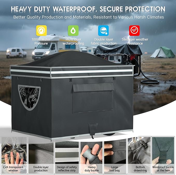 Generator Tent With Bracket,Generator Covers While Running,28x20x20 inches,Roof Design Without Water Accumulation,1680D Marine Canvas Production+Heavy-Duty Stainless Steel Bracket, Black