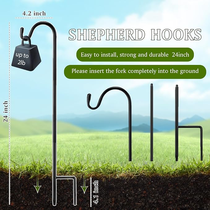 1 Pcs Shepherds Hook for Outdoor Adjustable Bird Feeder Pole Metal Steel Shepherd Hooks for Hummingbird Stand Feeder Pole for Garden Plant, Lantern, Hanging Wedding Decor (24 Inch)