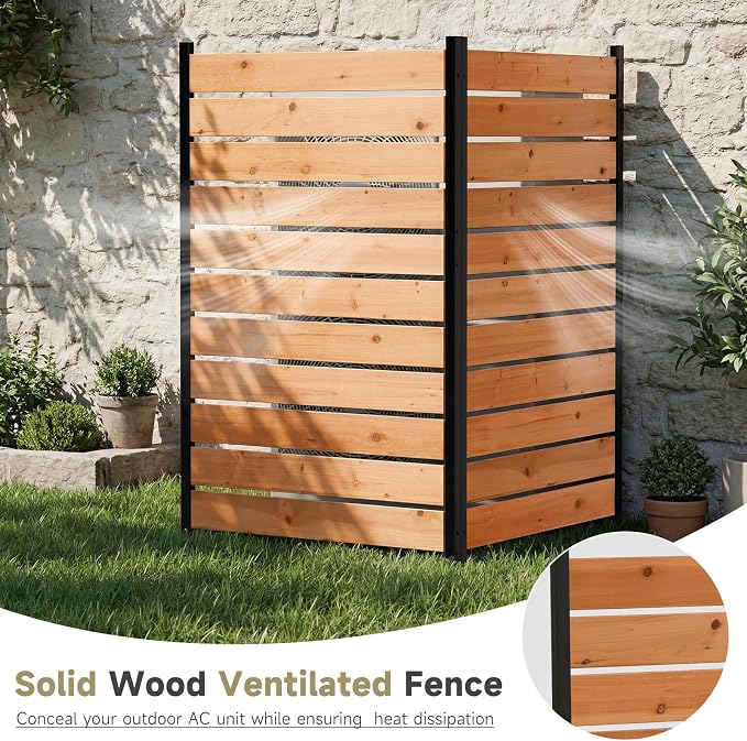 Wooden Privacy Fence, Outdoor Privacy Screen, Porch and Terrace Privacy Wall, Trash Can and Air Conditioner Concealment (Reddish Brown)