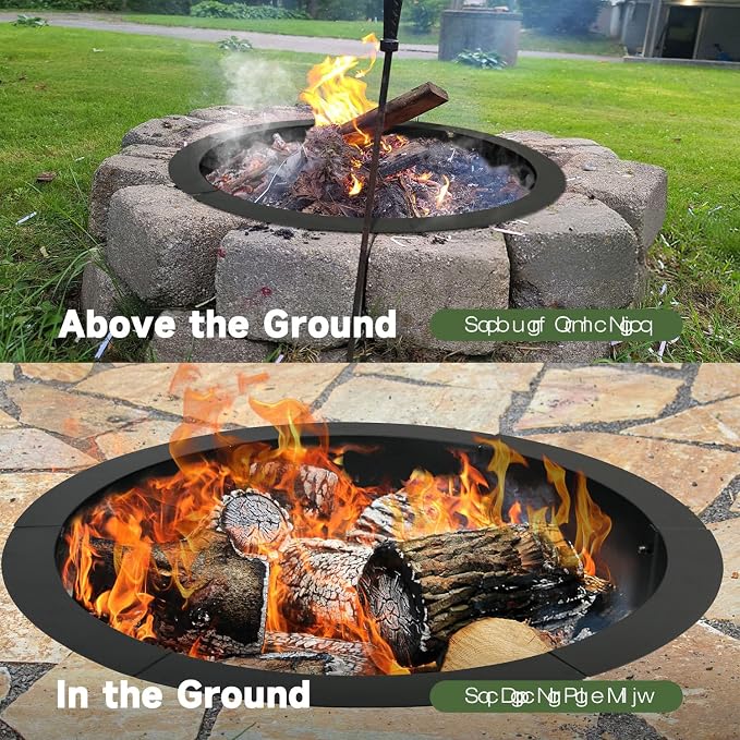 Outdoor Fire Pit Ring 35.4-Inch Outer/31.4-Inch Inner, Fire Pit Insert Round Metal Steel Fire Rings for Outside Wood Burning Fire Pits-Above Or In-Ground, Patio Backyard Camping Bonfire