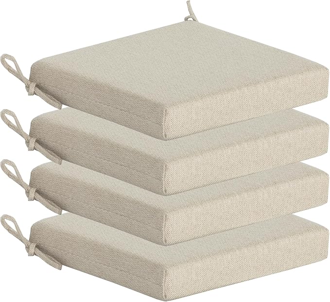 Outdoor Chair Cushions Set of 4,350GSM Fabric,Water-Resistant UV Resistant Weather Resistant with YKK Zippers, Square Corner Patio Chair Cushions with Ties, 20"x20"x3.1",Sand