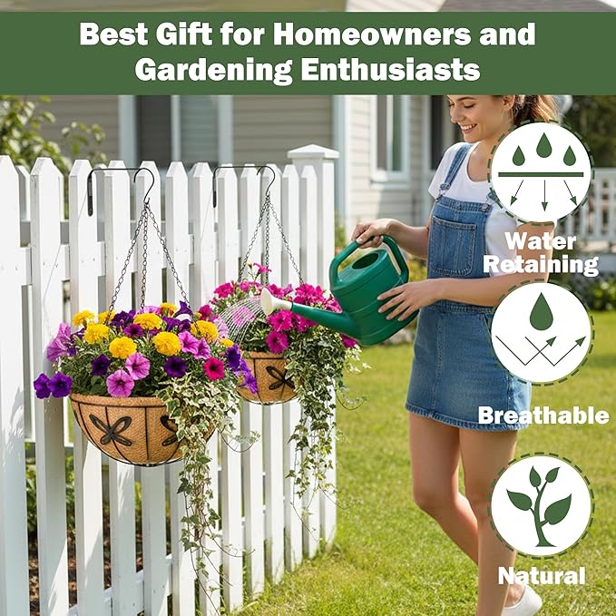 4 Pack 14 Inch Hanging Baskets for Plants Outdoor Metal Hanging Planter Basket with Coco Coir Liner Hanging Flower Baskets Hanging Flower Pots Holder for Garden, Patio(Butterfly)