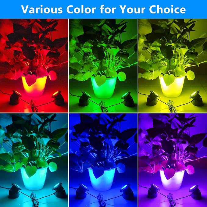 T-SUN Solar Pond Lights, 2 Headlamp RGB LED Spotlights, Underwater Submersible Fountain Lights Solar Fish Tank Light for Garden Fountain, Pond, Pool Decoration