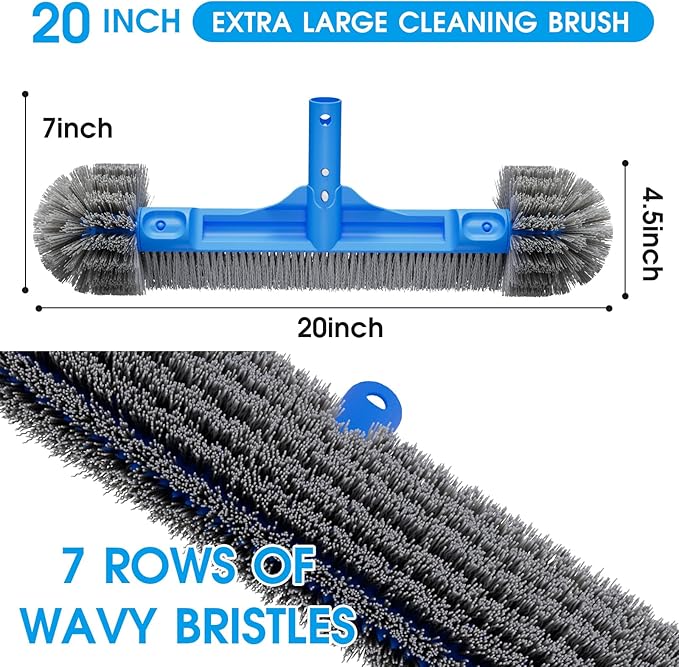 TidyMister Pool Brush for Cleaning Pool Walls, 20'' Light Duty Pool Brush Head Detachable Side Brush Nylon Bristles Pool Scrubber for Above Ground Pools Ingound Pools, Safe for Vinyl Liner