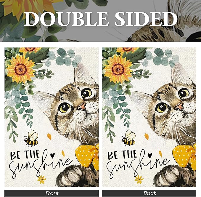 Summer Cat Garden Flag for Outside 12x18 Double Sided,Be The Sunshine Cat with Sunflowers Small Yard Flags, Seasonal Decor for Spring Farmhouse Holiday Outdoor