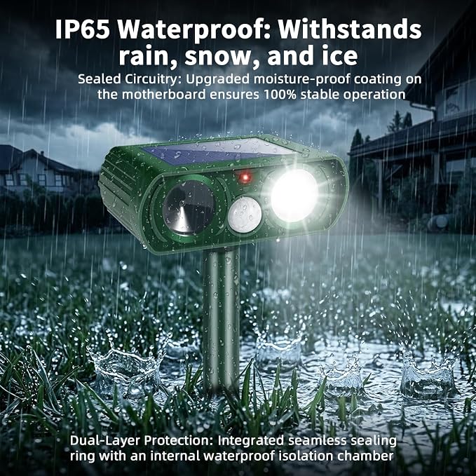 2026 Upgraded Sonic Fortress Pro Deer Repellent Device,2Pack Solar Ultrasonic Animal Repellent with Motion Sensor&Flash Light-IP65 Waterproof Rabbit Fortress Pro,Cat Repellent for Yard