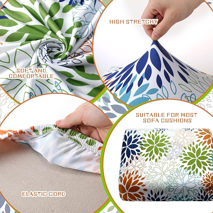 Hosuly 8 Pcs Summer Dahlia Sofa Cushion Cover for Patio Summer Floral Stretch Outdoor Sofa Seat Cushions Covers Tropical Flower Indoor Replacement Couch Slipcover Flexibility Chair Seat Cover