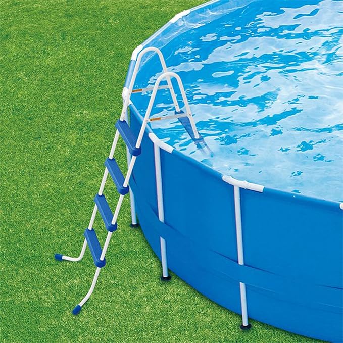 Funsicle 48 Inch SureStep 3 Stair Lightweight Steel Outdoor Above Ground Swimming Pool Ladder with Non Slip Feet for Outdoor Use, Blue/White