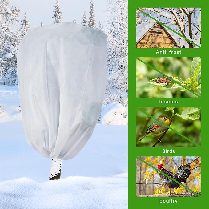 Garutom 2-Pack Plant Covers Freeze Protection 78" x 89" 2.2 oz, Large Size Bag Frost Cloth Plants Jacket Drawstring and Zipper Tree Cover for Outdoor Plants, Shrub Potted Plants Winter