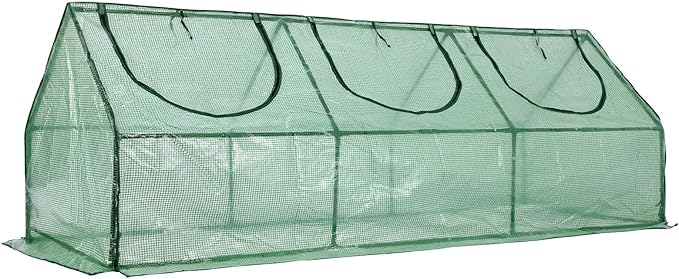 BPS 9x3x3 ft Mini Greenhouse with Green PE Cover UV-Protected Roll-Up Zipper Doors, Ideal for Indoor or Outdoor Use on Raised Garden Beds
