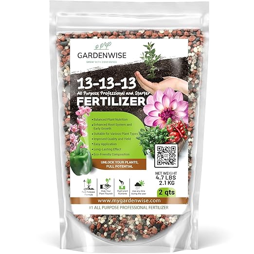 Gardenwise 13-13-13 Slow Release Granular Fertilizer – All Purpose Plant Food 13 13 13 for Outdoor Grass, Vegetables, Roses, Flowers, Shrubs, Trees. Lawns, Gardens, Potted Plants (2 quarts)
