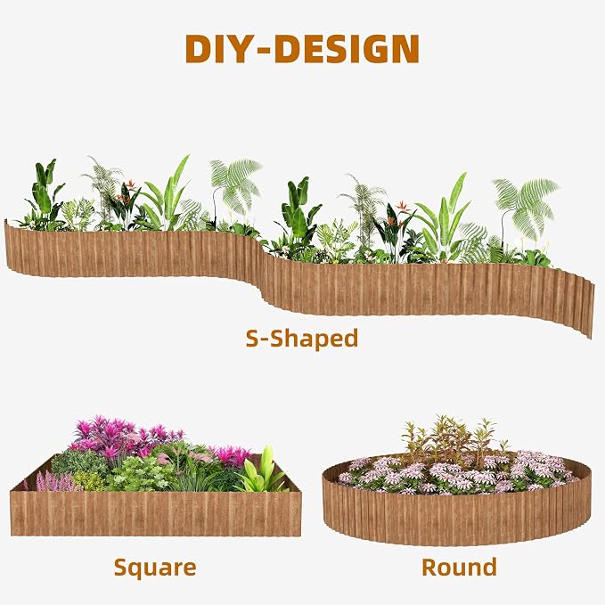 Garden Lawn Edging and Landscape Border - 8" x 40' Corrugated Metal Garden Edging, for DIY Flower Beds, Lawns & Landscaping (Real Rust)