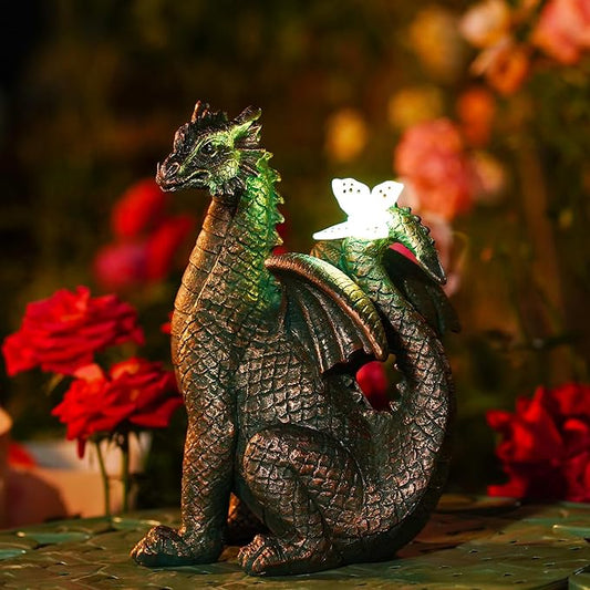 Nacome Solar Dragon Outdoor Statues for Garden: Outside Decor with Butterfly Clearance for Yard Art Lawn Ornaments Porch Patio Balcony Home House for Mom Grandma Women