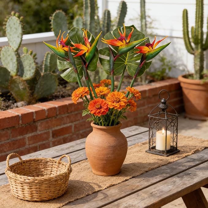 6 Pcs 32.7inch Artificial Birds of Paradise Plant Faux Birds of Paradise Stems Long Stem for Wedding Home Party Hotel Table Centerpiece Vases Indoor Outdoor Decor(Orange)