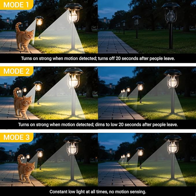 Solar Lights Outdoor, 8 Pack Waterproof LED Pathway Lights with 3 Adjustable Modes, Auto On/Off Lighting for Garden, Yard, Walkway, Driveway, Porch, Hanging on Trees or Tabletop, Warm White