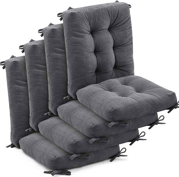Juexica 4 Set Outdoor Patio Chair Cushions Corduroy Seat High Back Tufted Pillow Replacement Rocking Patio Chair Pads for Outdoor Indoor Home Office(Dark Gray)