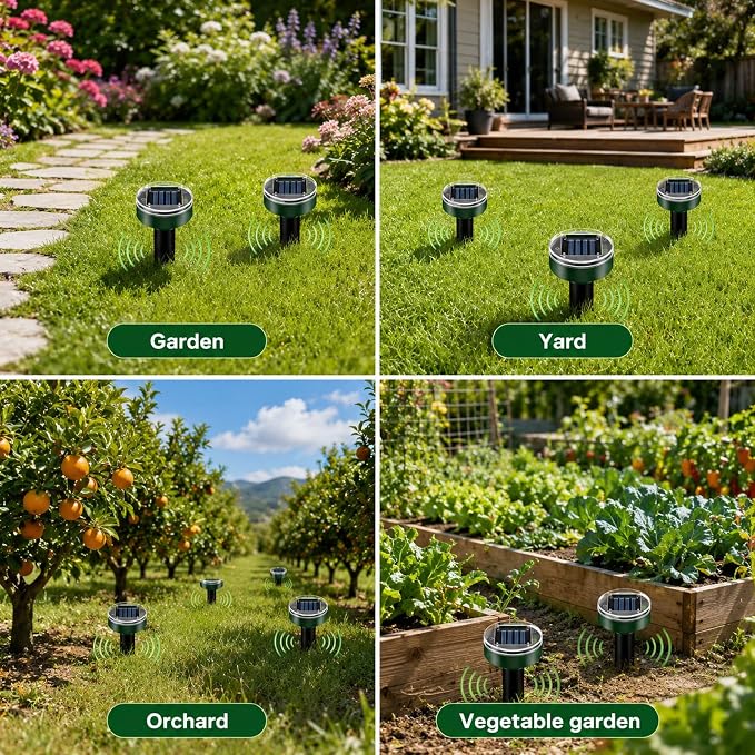 Ultrasonic Mole Repellent Solar Powered, 10 Pack | Mole, Gopher & Vole Repellent, Sonic Burrowing Pest Control, Snake & Groundhog Repellent, Pet Friendly, Outdoor Waterproof