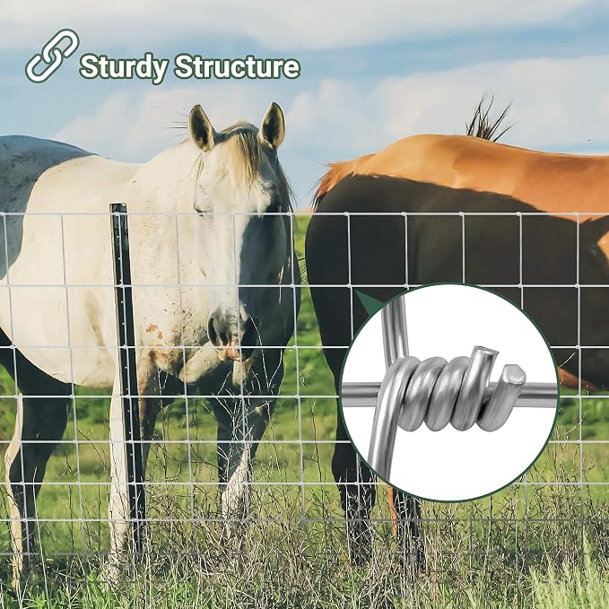 Farm Fence 4FT x 164FT, Galvanized Cattle Fence | Heavy Zinc Coating Wire Fencing, 14GA Livestock Fence, Goat Fence, Hog Wire Fencing Perfect for Livestock, Animals Protection
