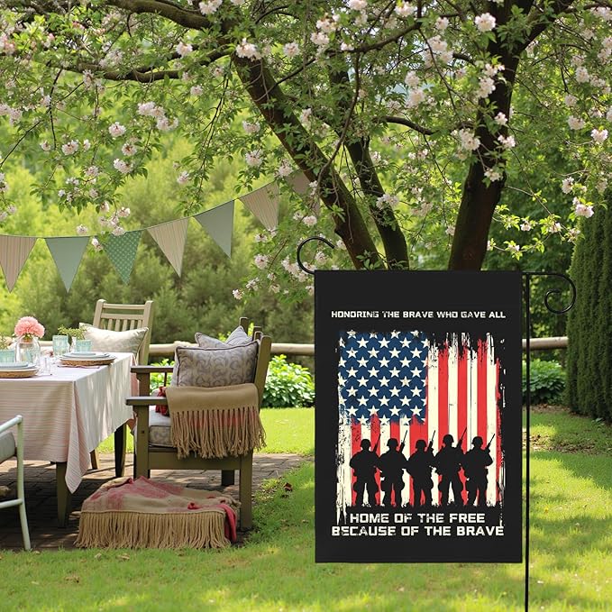 Memorial Day Patriotic Garden Flag Honoring Fallen Soldiers Home Of The Free Because Of The Brave Outdoor Yard USA Flags Honor And Brave House Banner Lawn Porch Patriotic Decor 12x18 Inch