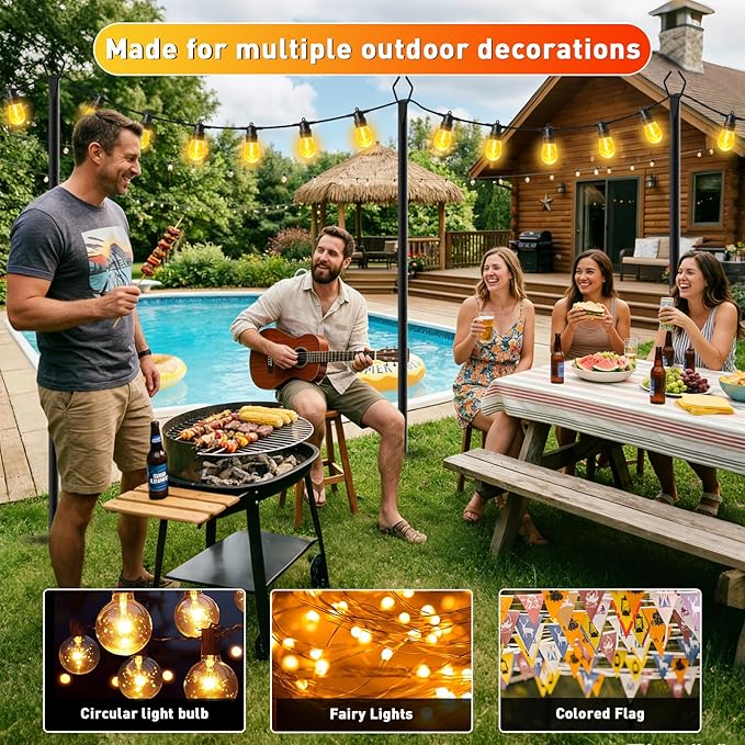 LETIANPAI 8 Pack String Light Poles,10 FT Metal Poles with Fork for Outdoor String Lights,Outdoor Light Poles with Fork,Poles/Post/Stand for Outside