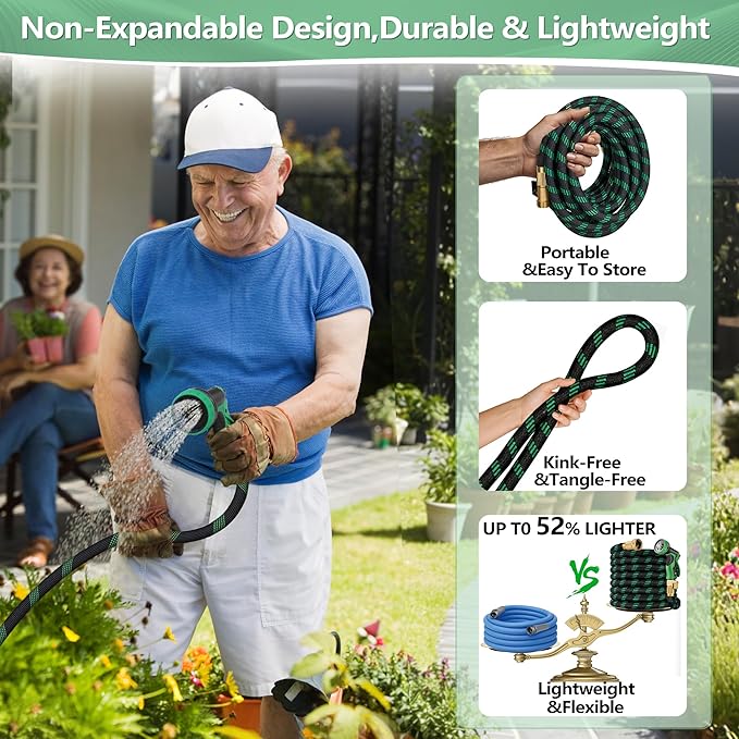 150 FT Non-Expanding Garden Hose, 2026 New Upgrated Non-Expandable Garden Water Hose - Ultra-Light & Flexible Burst-Resistant, Kink-Free Garden Hoses, All-Weather Use for Lawns, Gardens,Outdoor