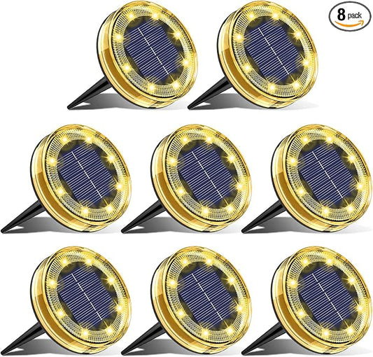 vighep 8 Pack Solar Ground Lights, 2.8 inch Flat Solar Light Outdoor Waterproof, Anti Rust, Low Profile Led Solar Powered Disc Lights Landscape Lighting for Yard,Walkway,Lawn,Path - Warm White