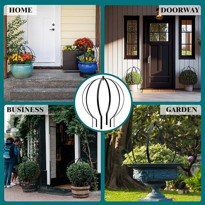 2 PCS Metal Garden Round Trellis for Climbing Plants, Large Black Powder Coated Obelisk for Roses, Vines, Flowers, Patio Doorway Garden Decor Indoor Outdoor, Easy Assembly (25.2" x 21.3")